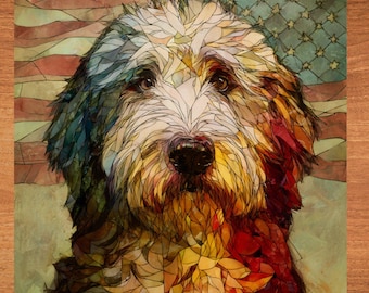 Sheepadoodle USA Flag Patriotic Dog Ceramic Tile thumbnail 1