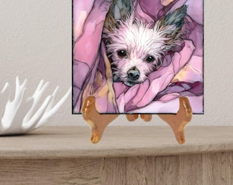 Chinese Crested Under the Blanket Ceramic Tile thumbnail 2