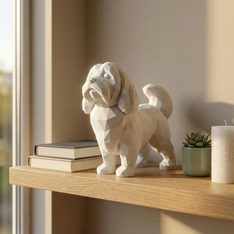 Cavachon Low-Poly Geometric Dog Statue