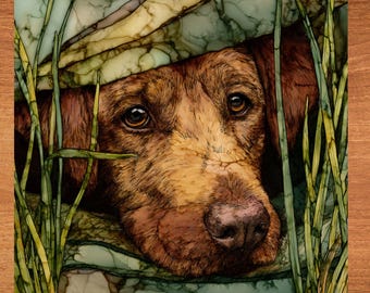Chesapeake Bay Retriever Under the Blanket Ceramic Tile thumbnail 1