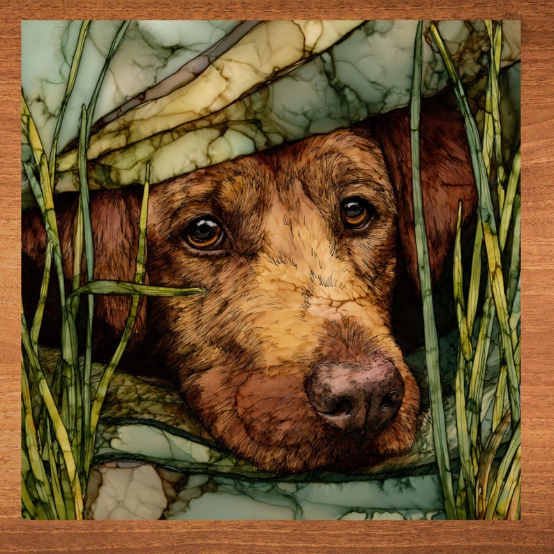 Chesapeake Bay Retriever Under the Blanket Ceramic Tile