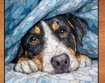 Greater Swiss Mountain Dog Under the Blanket Ceramic Tile thumbnail 1