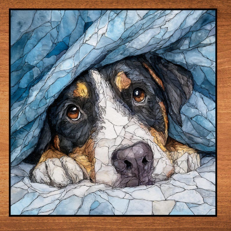 Greater Swiss Mountain Dog Under the Blanket Ceramic Tile
