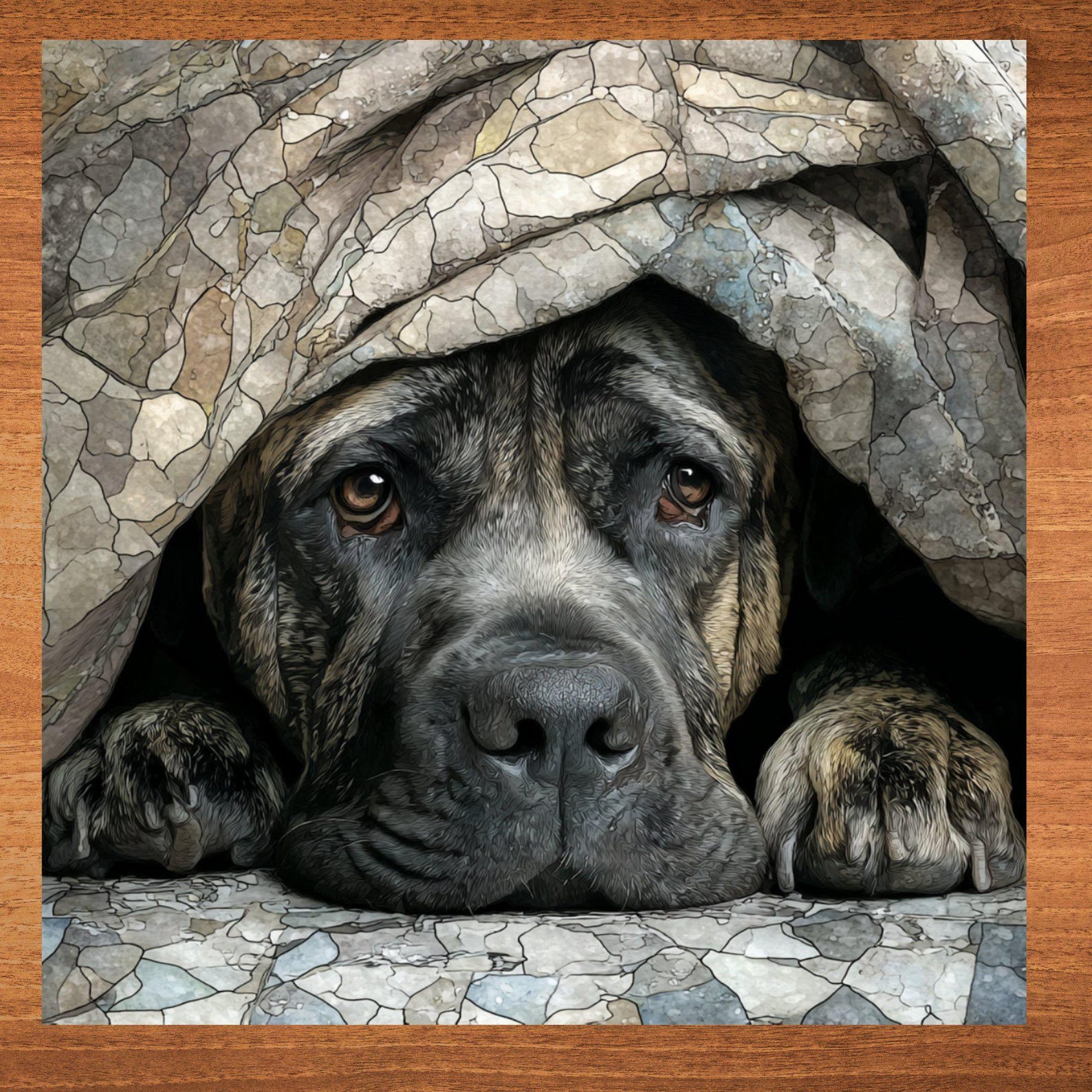 English Mastiff Under the Blanket Ceramic Tile