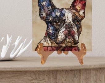 French Bulldog USA Flag Patriotic Dog Ceramic Tile thumbnail 2
