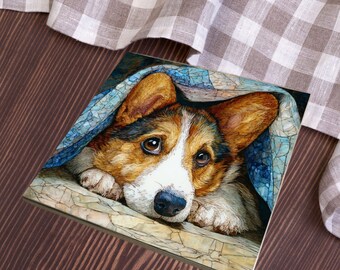 Silky Terrier Under the Blanket Ceramic Tile thumbnail 4
