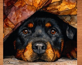 Rottweiler Under the Blanket Ceramic Tile thumbnail 1