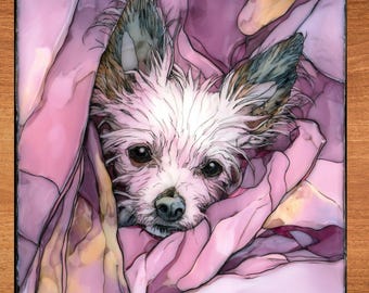 Chinese Crested Under the Blanket Ceramic Tile thumbnail 1