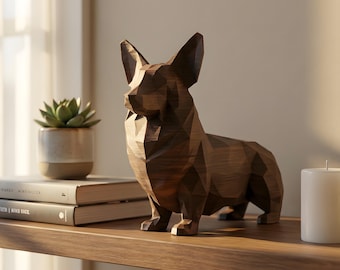Pembroke Welsh Corgi Low-Poly Geometric Dog Statue thumbnail 1