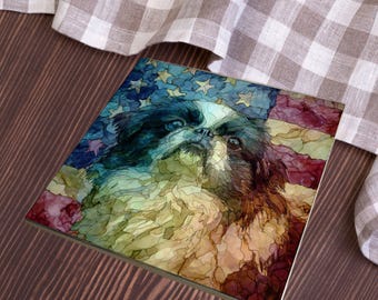 Pekingese USA Flag Patriotic Dog Ceramic Tile thumbnail 3