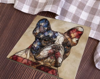 French Bulldog USA Flag Patriotic Dog Ceramic Tile thumbnail 3