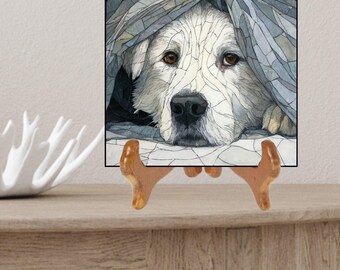 Great Pyrenees Under the Blanket Ceramic Tile thumbnail 2