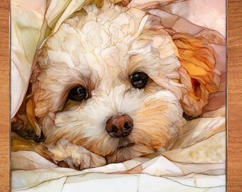 Maltipoo Under the Blanket Ceramic Tile thumbnail 1
