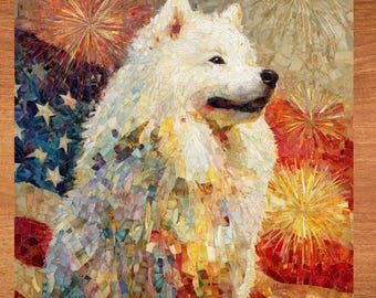Samoyed USA Flag Patriotic Dog Ceramic Tile thumbnail 1