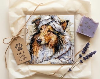 Rough Collie Spa Dog Ceramic Tile thumbnail 2