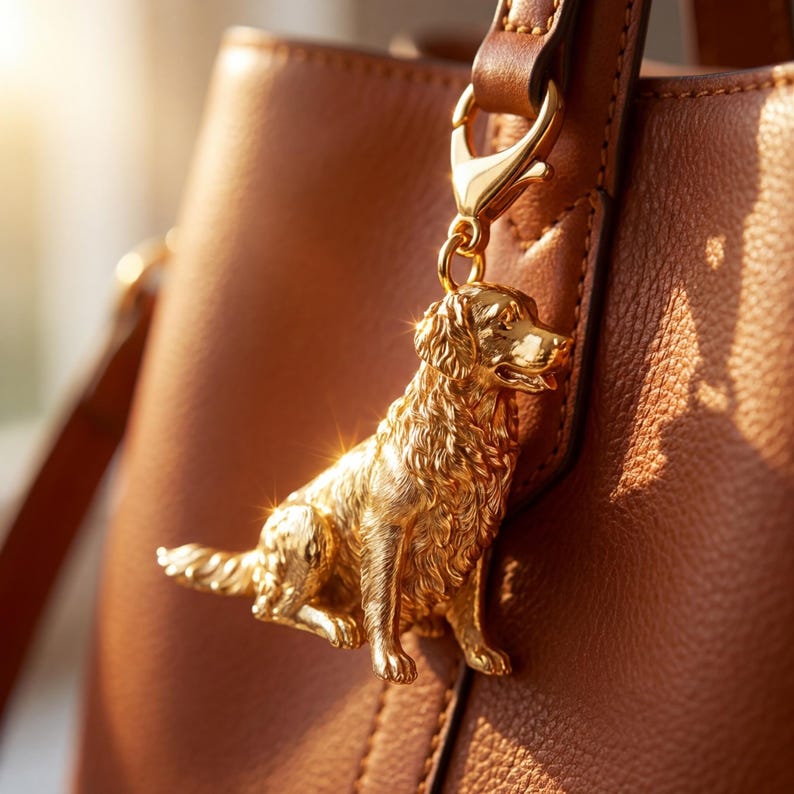 Golden Retriever Gold Dog Sculpture Bag Charm