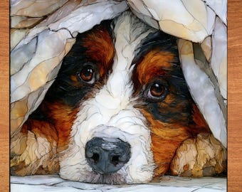 Bernese Mountain Dog Under the Blanket Ceramic Tile thumbnail 1