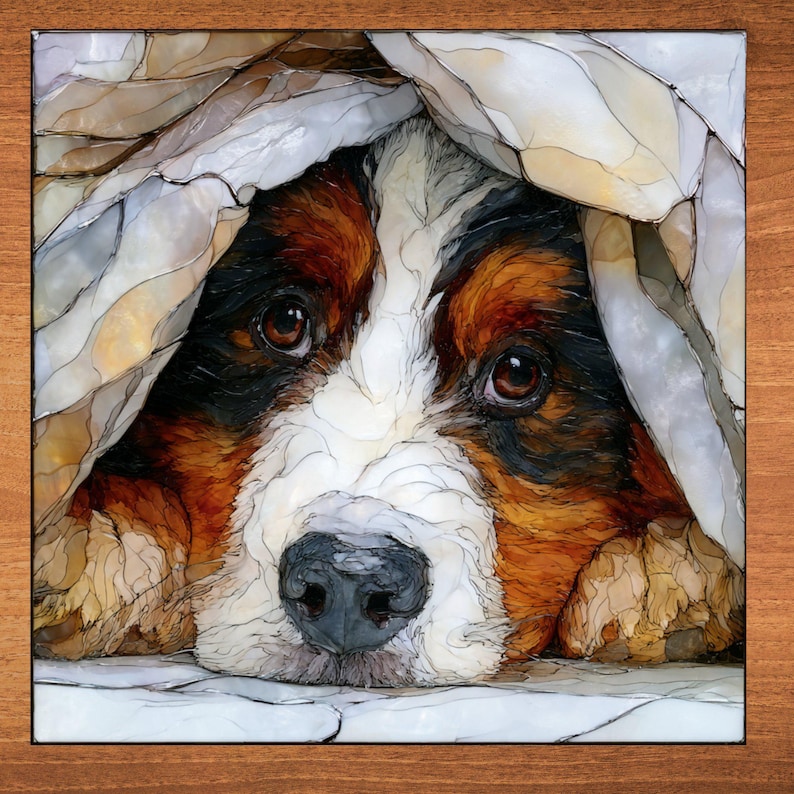 Bernese Mountain Dog Under the Blanket Ceramic Tile