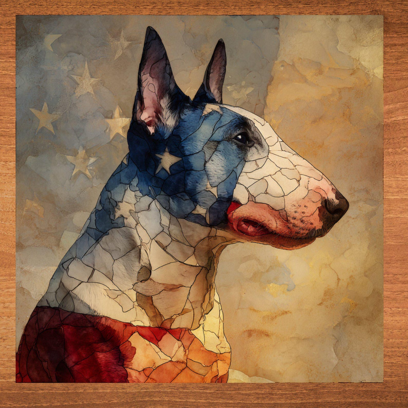 Bull Terrier USA Flag Patriotic Dog Ceramic Tile