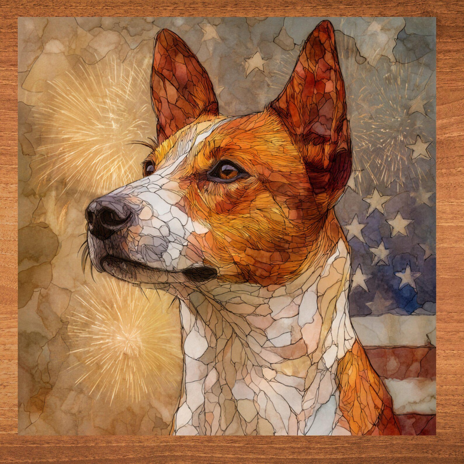 Basenji USA Flag Patriotic Dog Ceramic Tile