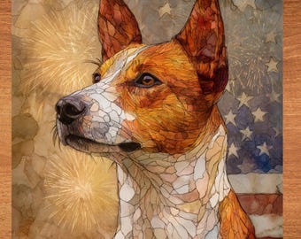 Basenji USA Flag Patriotic Dog Ceramic Tile thumbnail 1