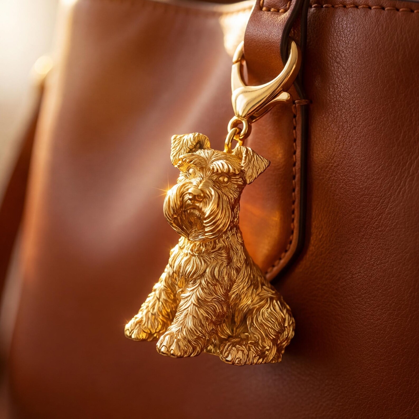 Miniature Schnauzer Gold Dog Sculpture Bag Charm
