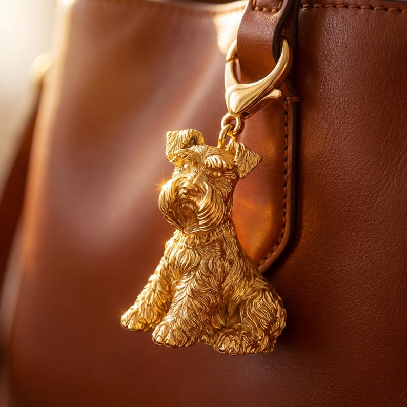 Miniature Schnauzer Gold Dog Sculpture Bag Charm