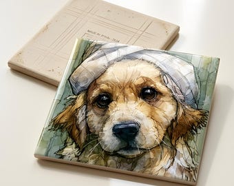 Golden Retriever Spa Dog Ceramic Tile thumbnail 3