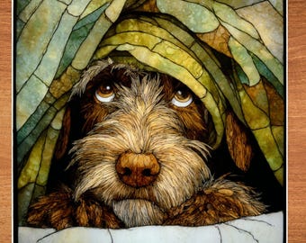 Wirehaired Pointing Griffon Under the Blanket Ceramic Tile thumbnail 1