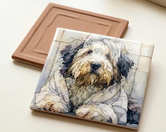 Old English Sheepdog Spa Dog Ceramic Tile thumbnail 3