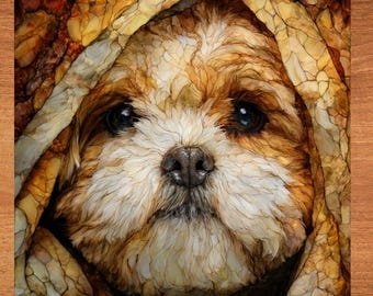 Lhasa Apso Under the Blanket Ceramic Tile thumbnail 1