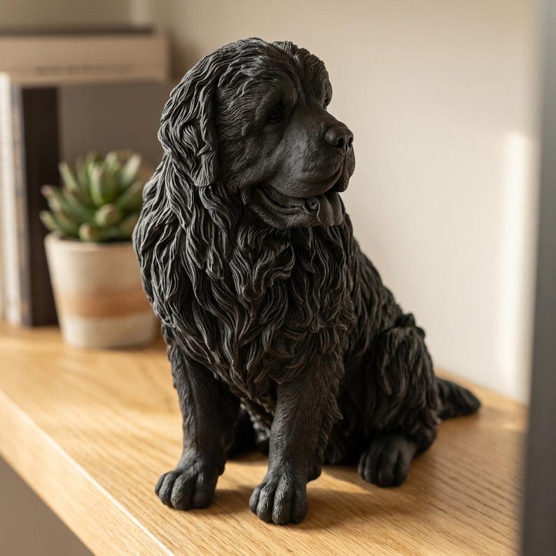 Newfoundland Realistic Seated Dog Statue