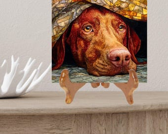 Vizsla Under the Blanket Ceramic Tile thumbnail 2