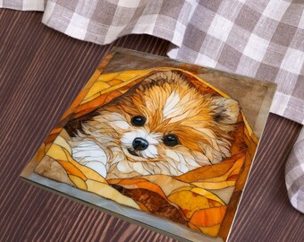 Pomeranian Under the Blanket Ceramic Tile thumbnail 4