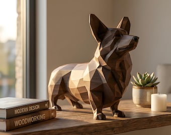 Cardigan Welsh Corgi Low-Poly Geometric Dog Statue thumbnail 1