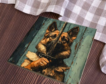 German Shepherd Medieval Knight Dog Ceramic Tile thumbnail 4