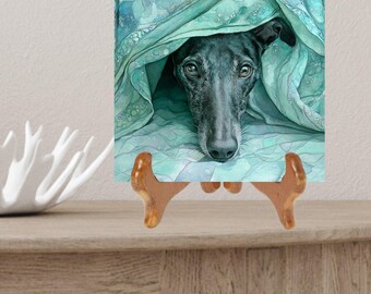 Whippet Under the Blanket Ceramic Tile thumbnail 2