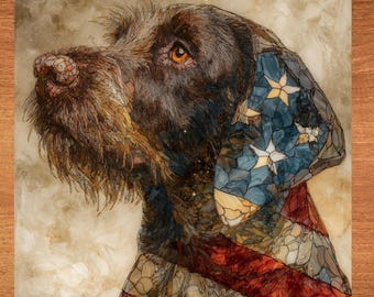 German Wirehaired Pointer USA Flag Patriotic Dog Ceramic Tile thumbnail 1