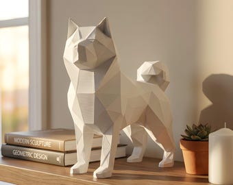 Akita Low-Poly Geometric Dog Statue thumbnail 1