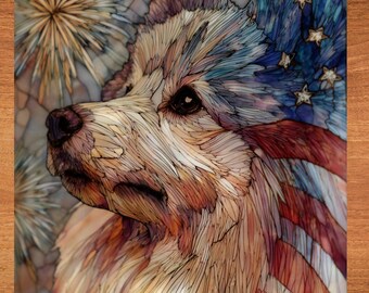 Keeshond USA Flag Patriotic Dog Ceramic Tile thumbnail 1