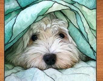 Coton de Tulear Under the Blanket Ceramic Tile thumbnail 1