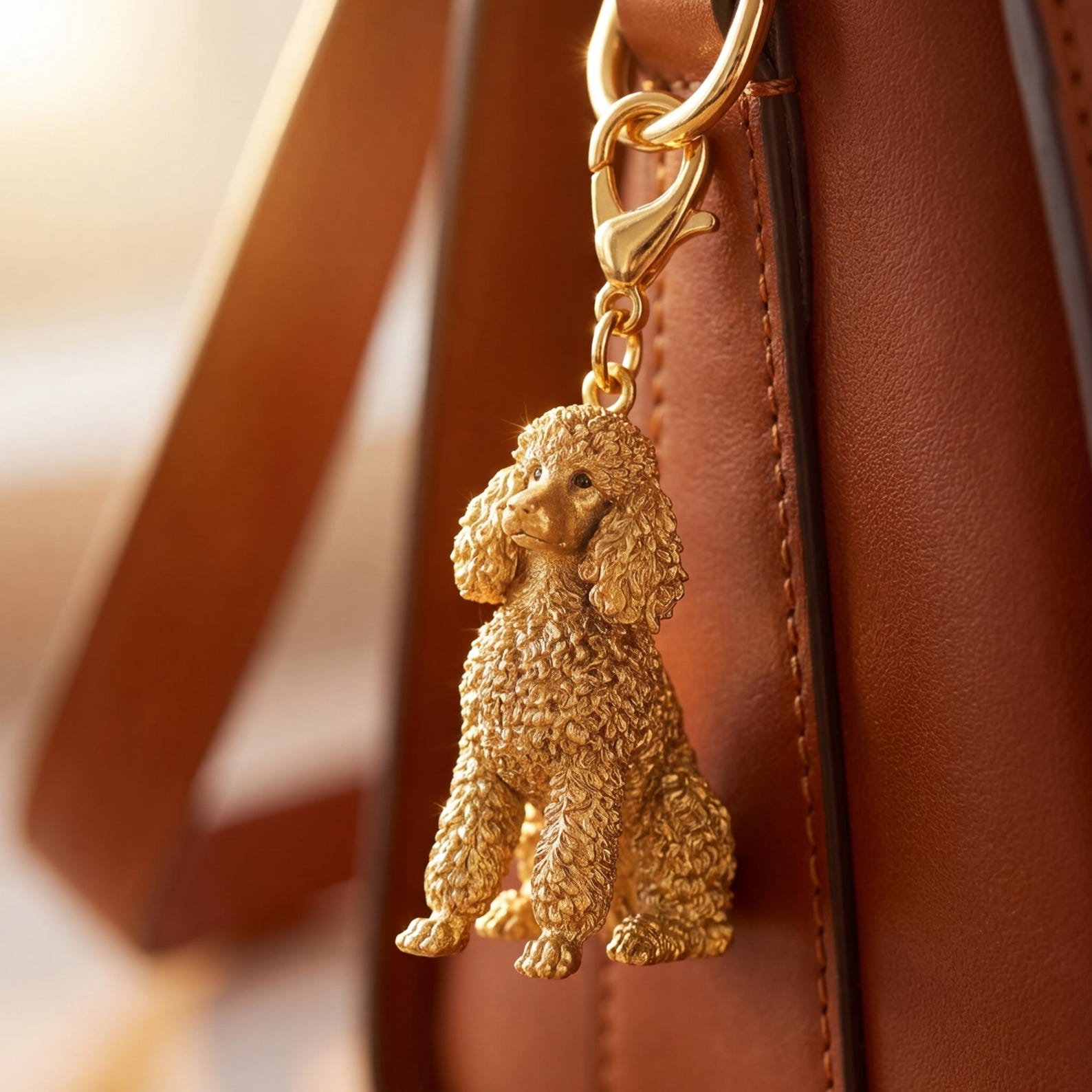 Standard Poodle Gold Dog Sculpture Bag Charm