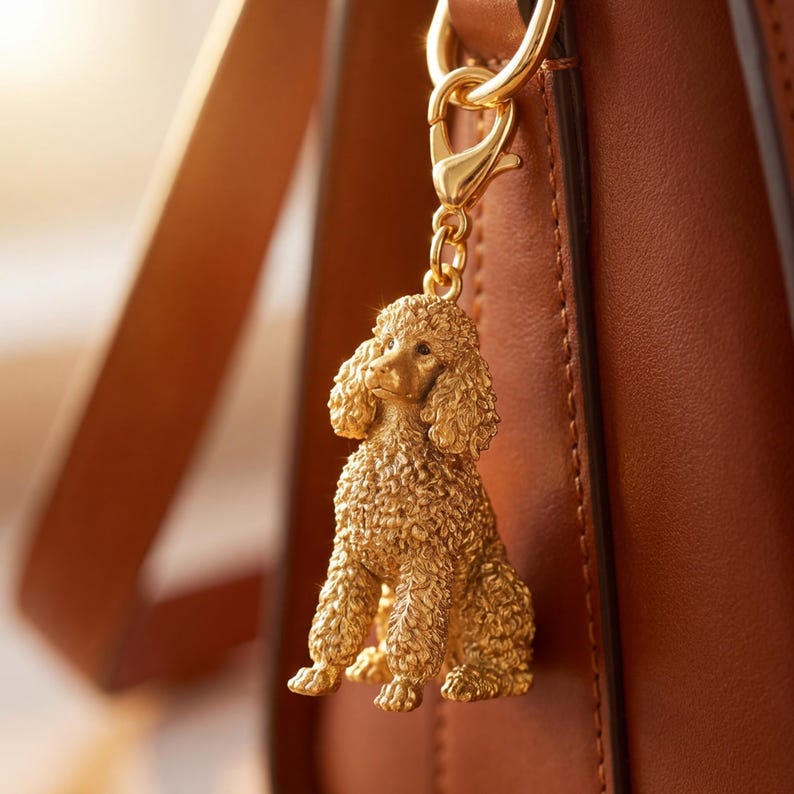 Standard Poodle Gold Dog Sculpture Bag Charm
