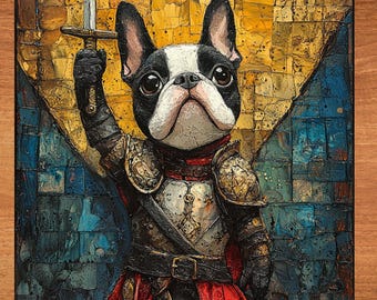 Boston Terrier Medieval Knight Dog Ceramic Tile thumbnail 1