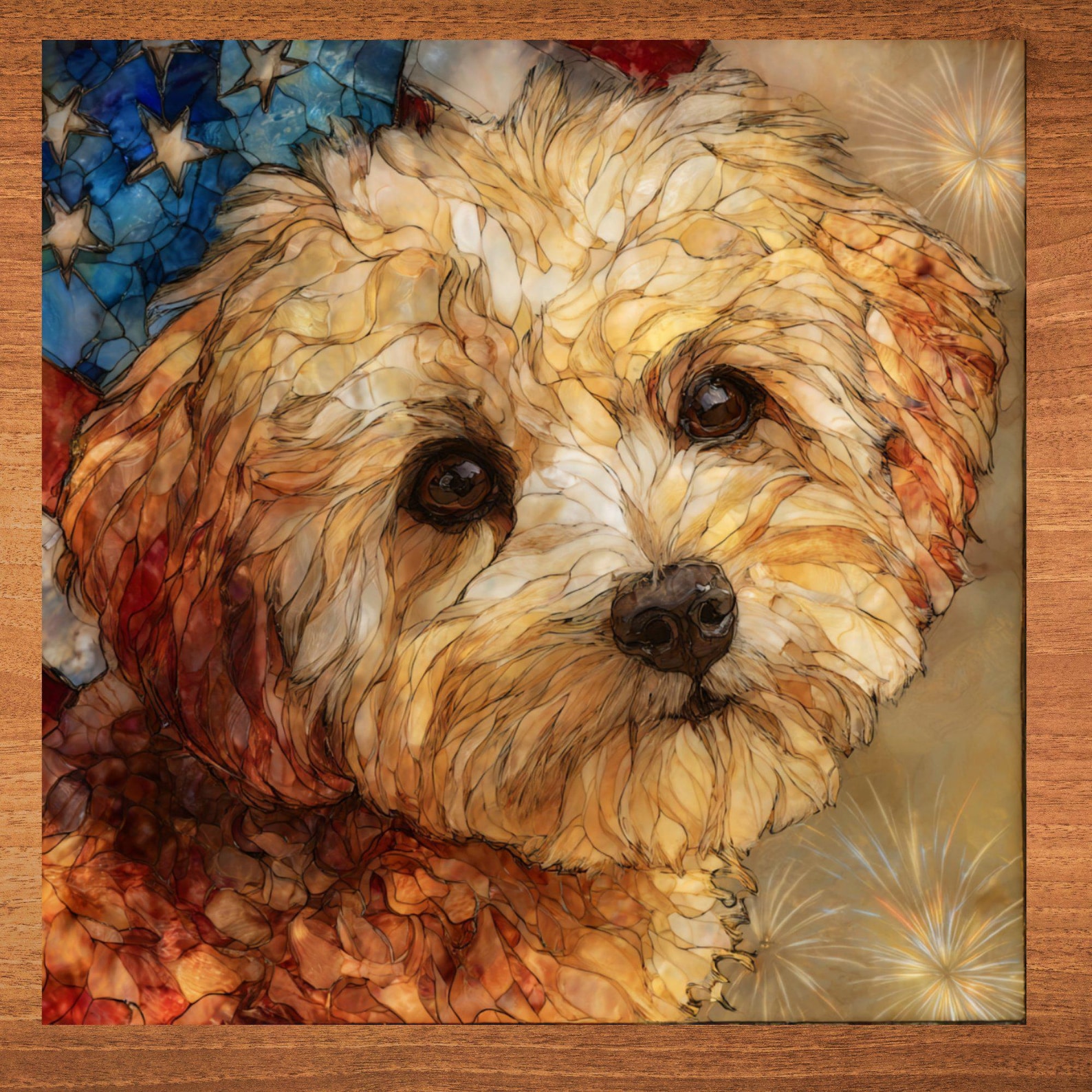 Maltipoo USA Flag Patriotic Dog Ceramic Tile
