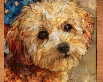 Maltipoo USA Flag Patriotic Dog Ceramic Tile thumbnail 1