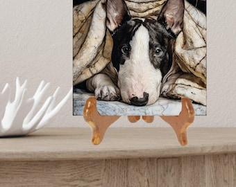 Bull Terrier Under the Blanket Ceramic Tile thumbnail 2