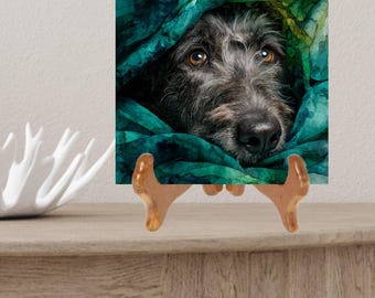 Irish Wolfhound Under the Blanket Ceramic Tile thumbnail 2