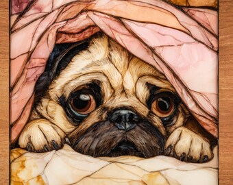 Pug Under the Blanket Ceramic Tile thumbnail 1