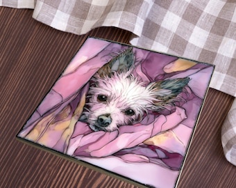 Chinese Crested Under the Blanket Ceramic Tile thumbnail 4